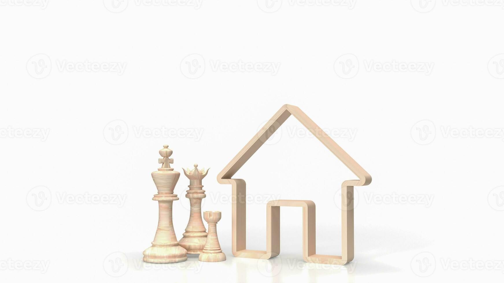 das Schach Familie und Haus Symbol zum Zuhause Eigentum Geschäft 3d Rendern foto