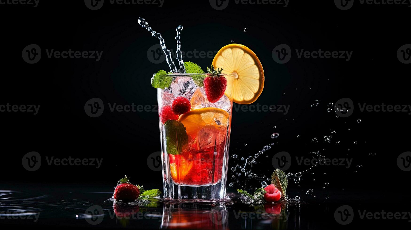 Cocktail trinken auf ein schwarz Hintergrund, generiert durch ai foto
