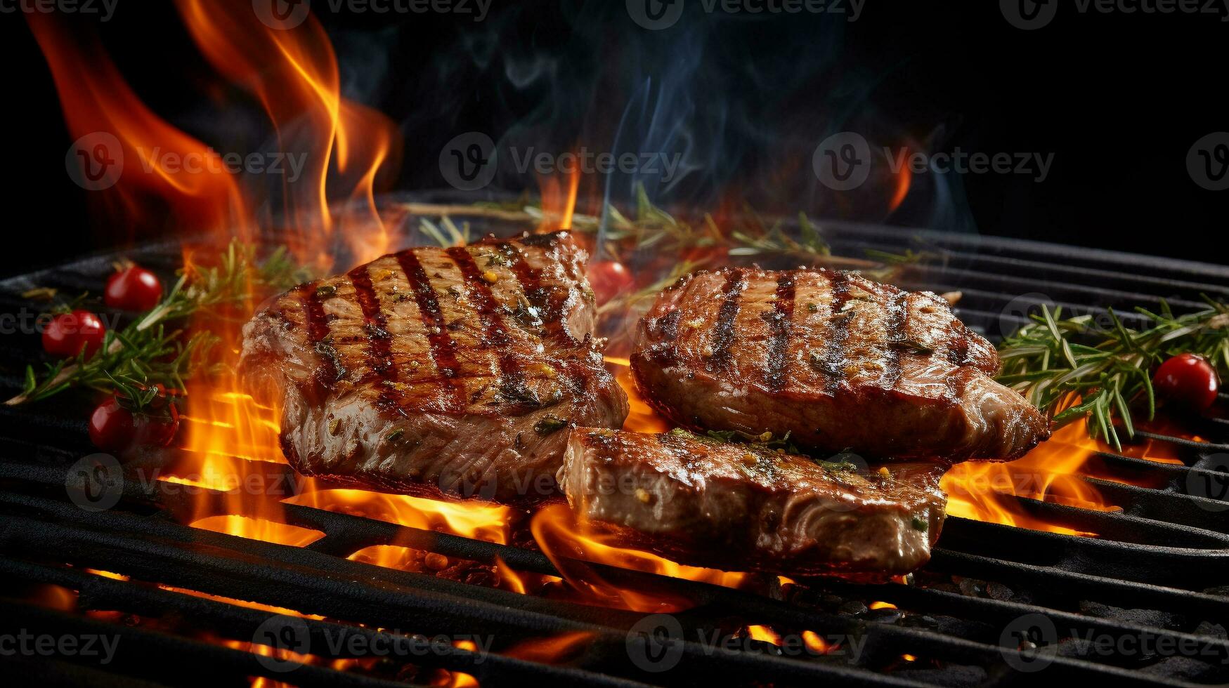 Rindfleisch Steak mit braun Kruste gegrillt auf anbrennend Pfanne. generativ ai foto