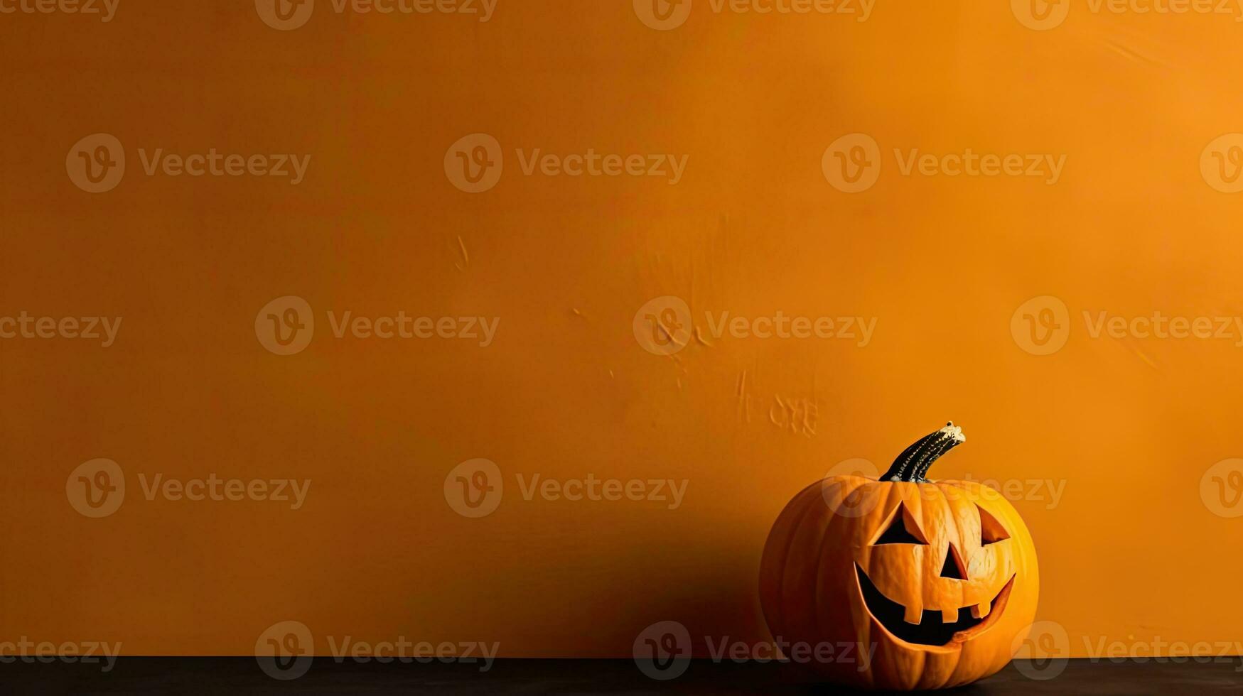 Seite Aussicht von Halloween Banner Konzept Design von Bündel von Orange Kürbisse auf gespenstisch Hintergrund, ai generativ foto