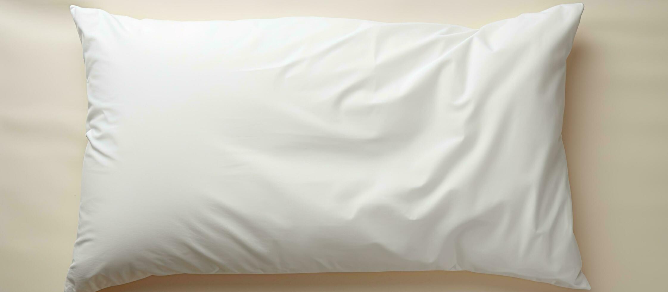 Foto von ein Weiß Kissen auf ein Beige Hintergrund mit viel von Kopieren Raum mit Kopieren Raum