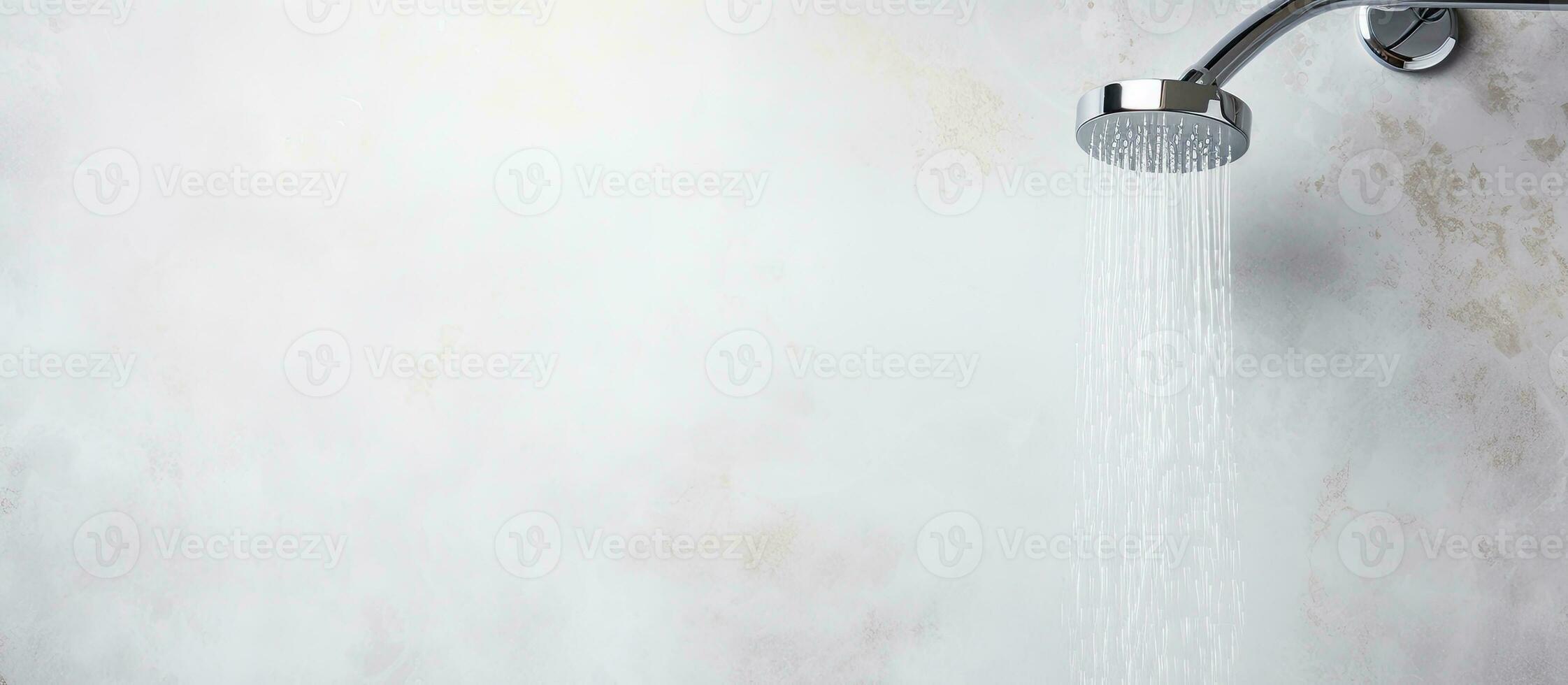 Foto von ein Dusche Kopf mit Wasser fließend aus im ein schließen oben Schuss mit Kopieren Raum