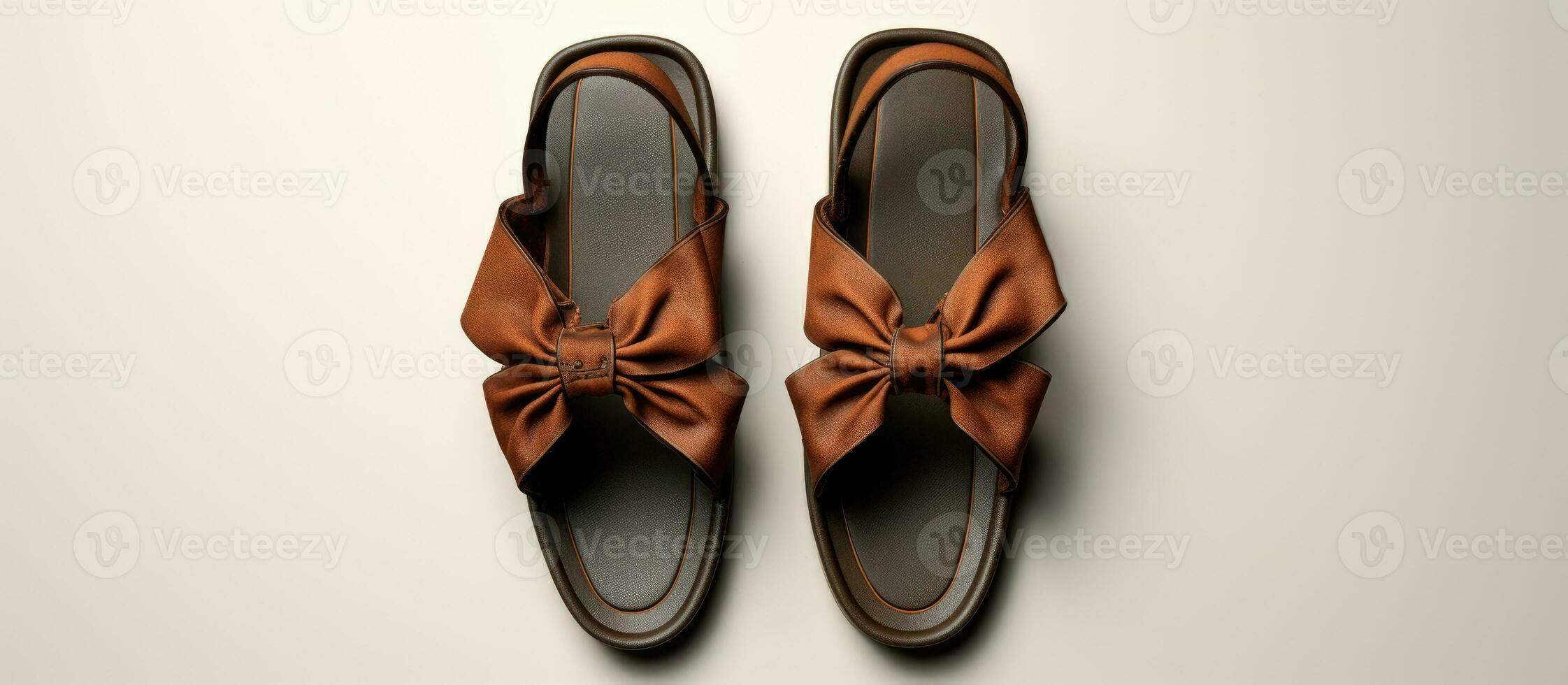 Foto von ein Paar von stilvoll braun Schuhe mit ein charmant Bogen Detail mit Kopieren Raum