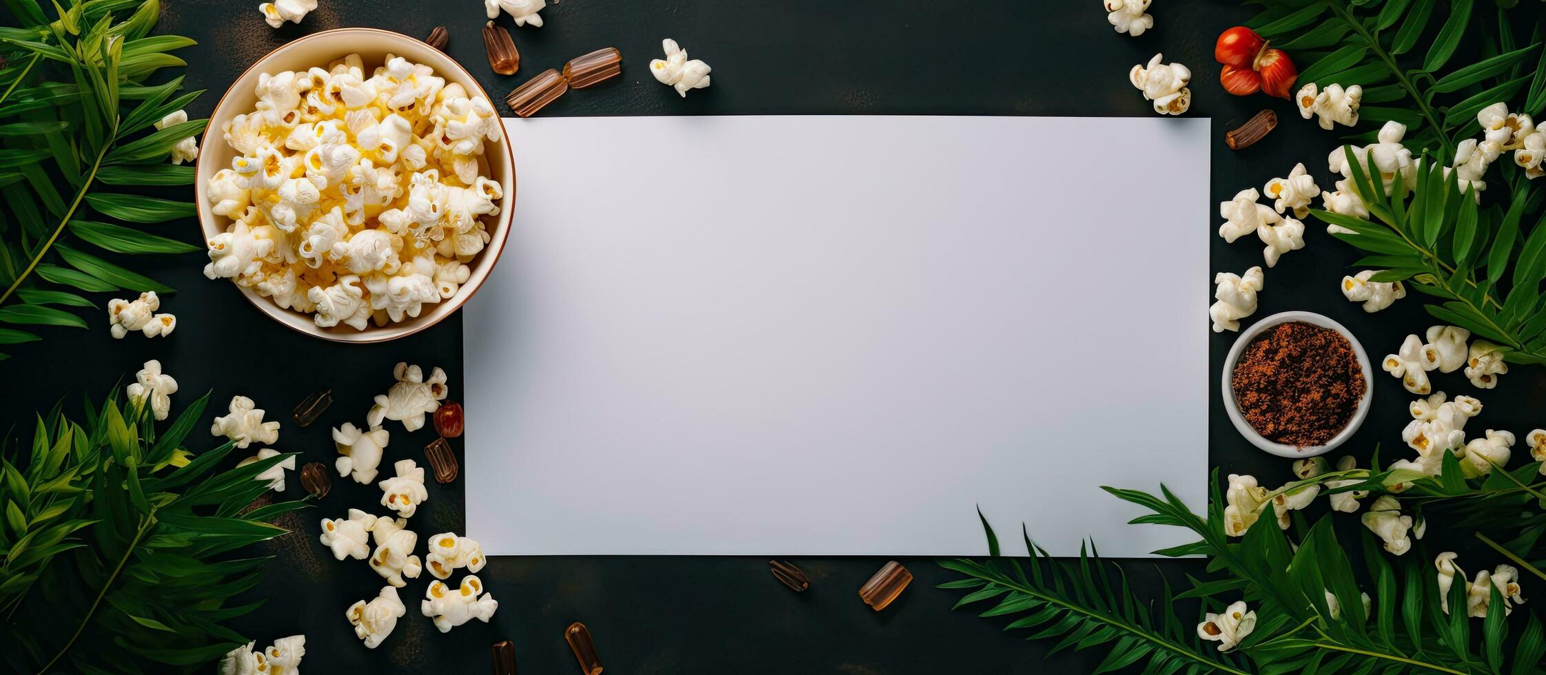 Foto von ein Tabelle mit zwei Schalen von Popcorn mit Kopieren Raum