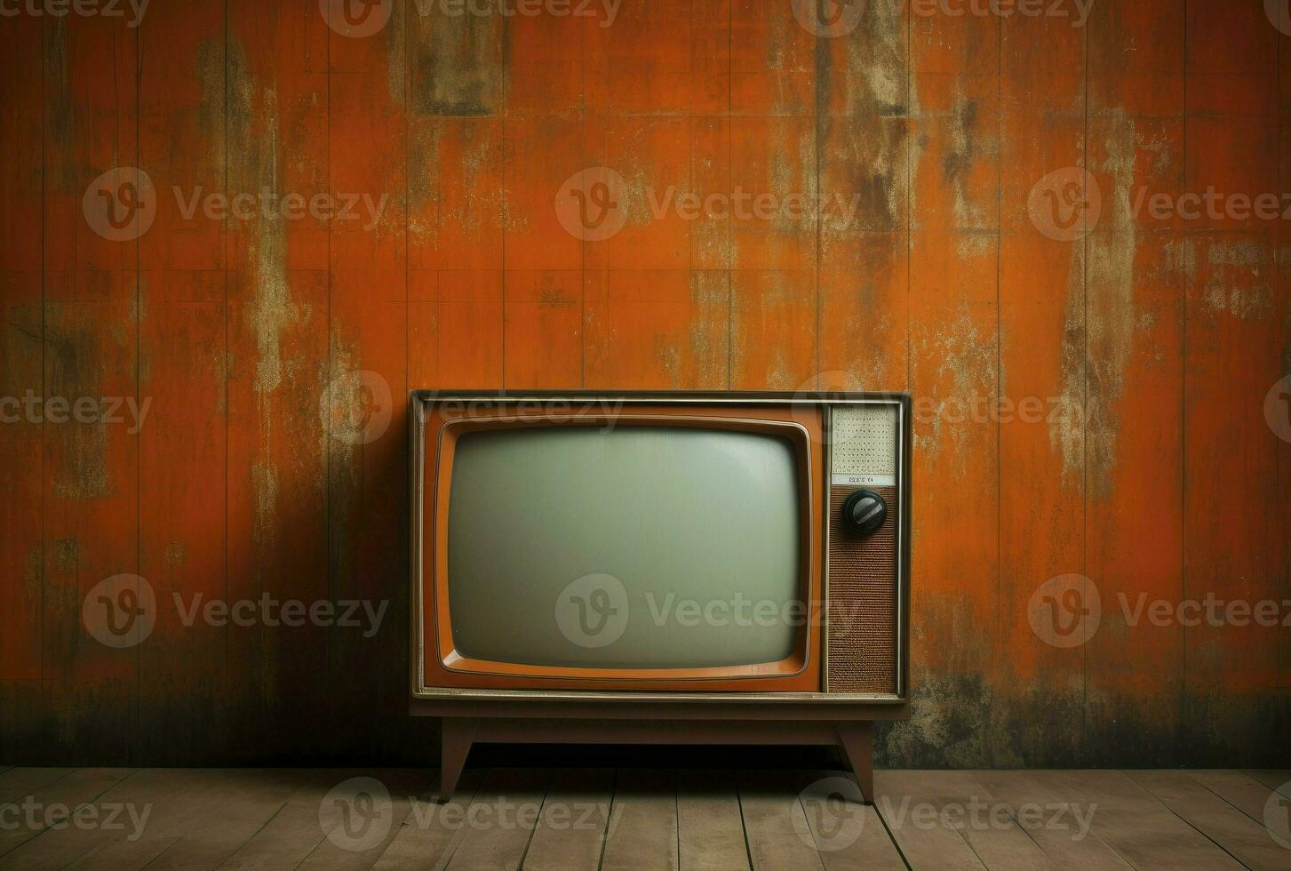 retro alt Fernseher einstellen Empfänger auf Mauer Hintergrund. Jahrgang instagram Stil gefiltert Foto, generativ ai foto
