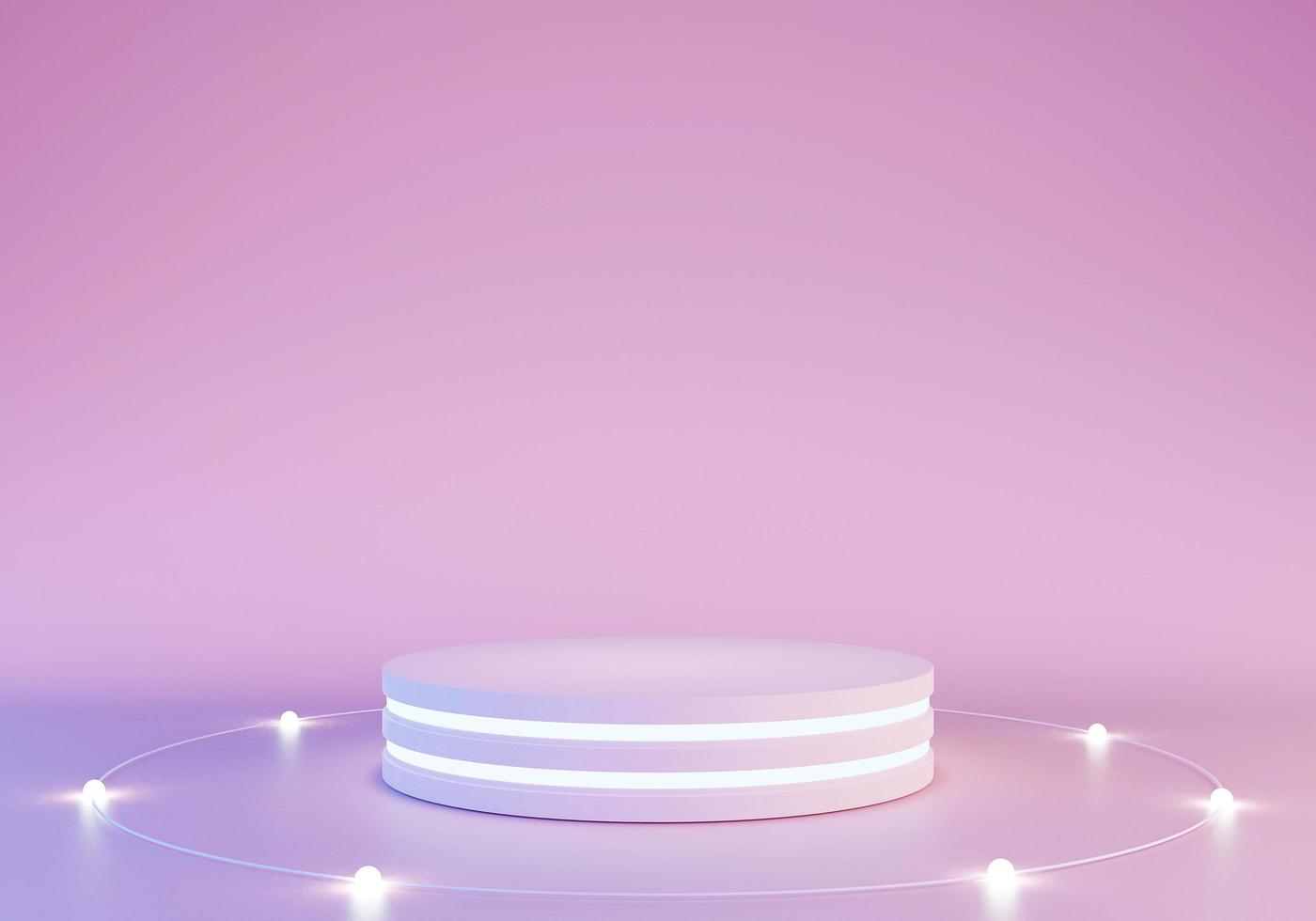 Modell der Plattformauszeichnung eines leeren Produktstandpodiums mit Neonlichtern auf pastellfarbenem Hintergrund für die Präsentation. 3D-Rendering-Illustrationskonzept foto