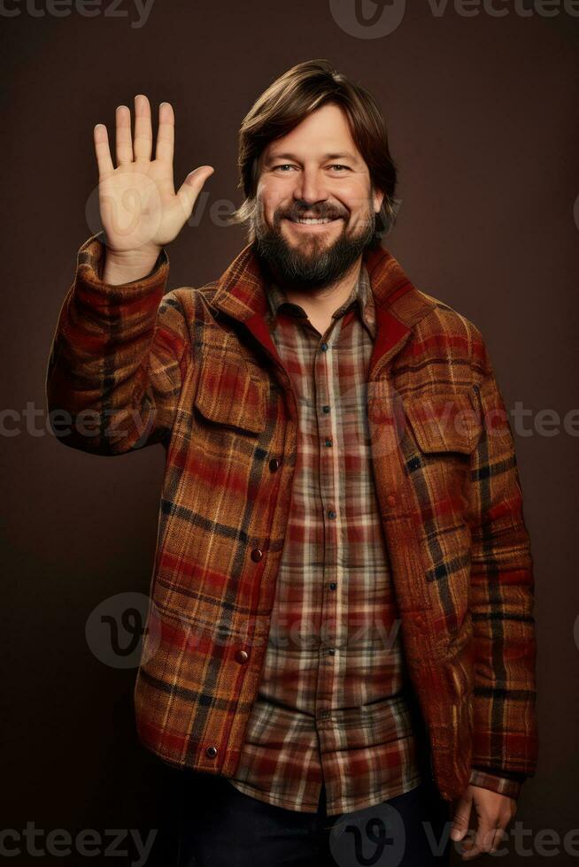 Studio Schuss von gut aussehend Mann dynamisch emotional Gesten ai generativ foto