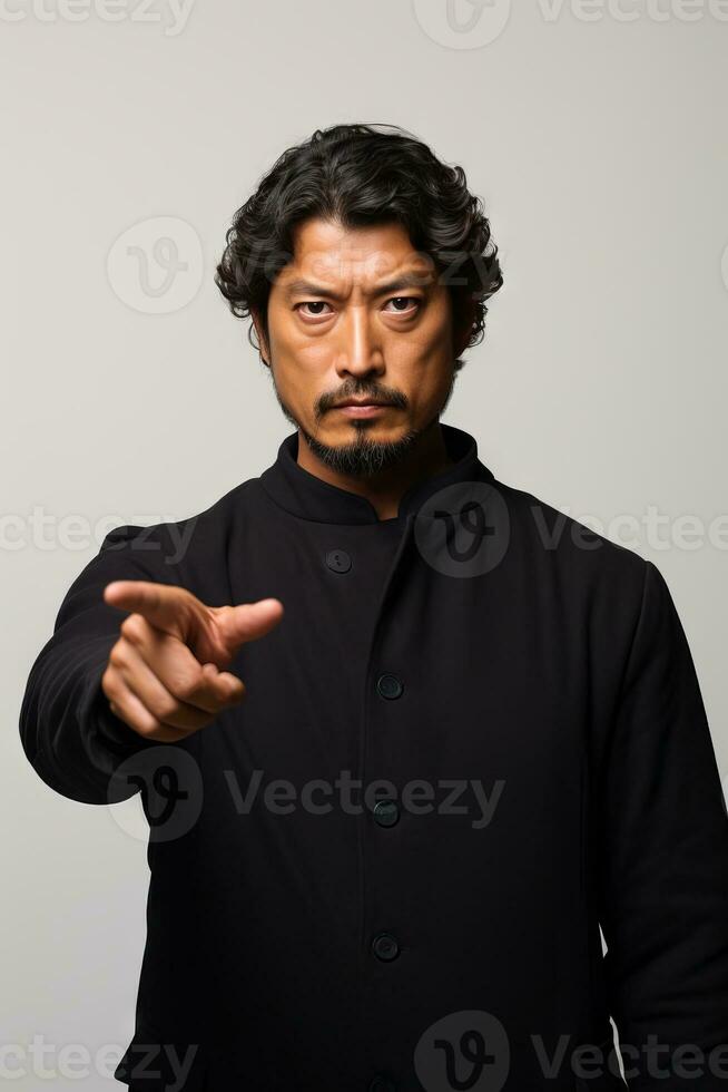 gut aussehend asiatisch Mann emotional dynamisch Pose ai generativ foto