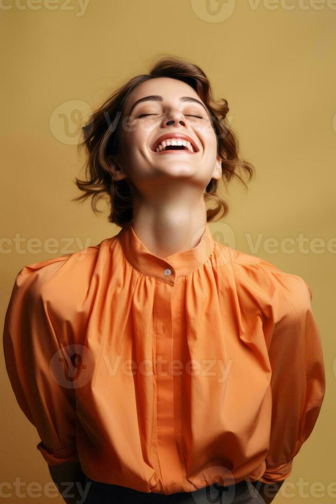 Studio Schuss von Frau dynamisch emotional Gesten ai generativ foto