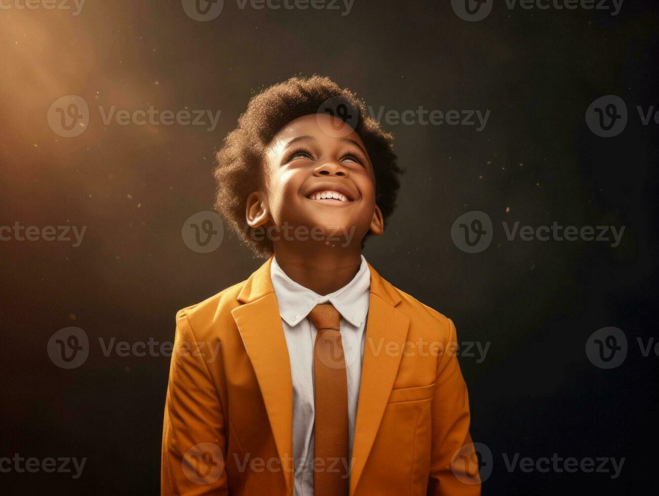 afrikanisch Kind im emotional dynamisch Pose im Schule ai generativ foto