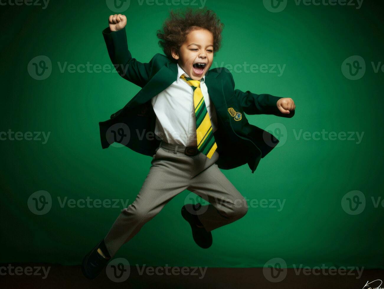 Foto von emotional dynamisch Pose brasilianisch Kind im Schule ai generativ