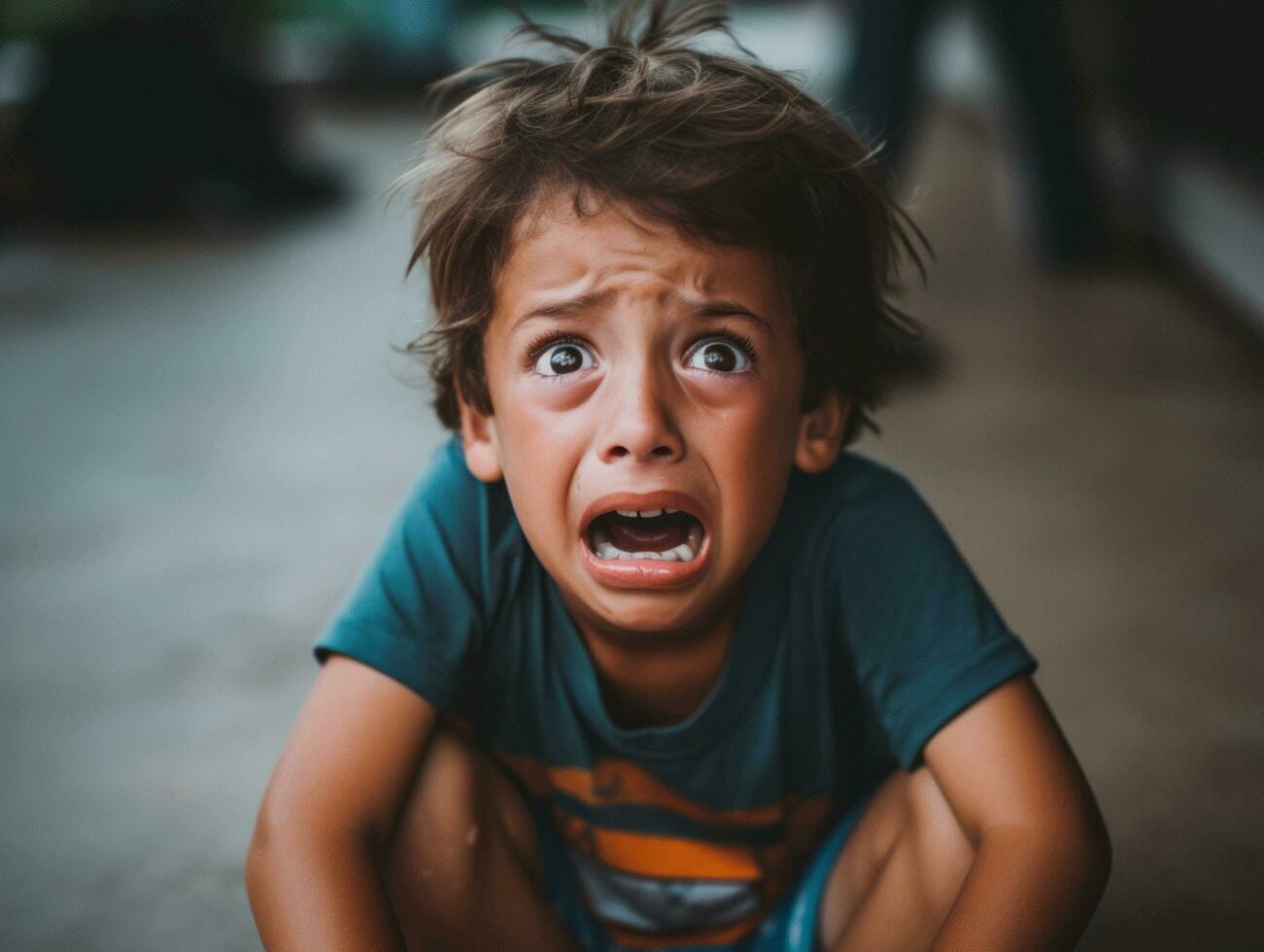 Foto von emotional dynamisch Pose brasilianisch Kind im Schule ai generativ