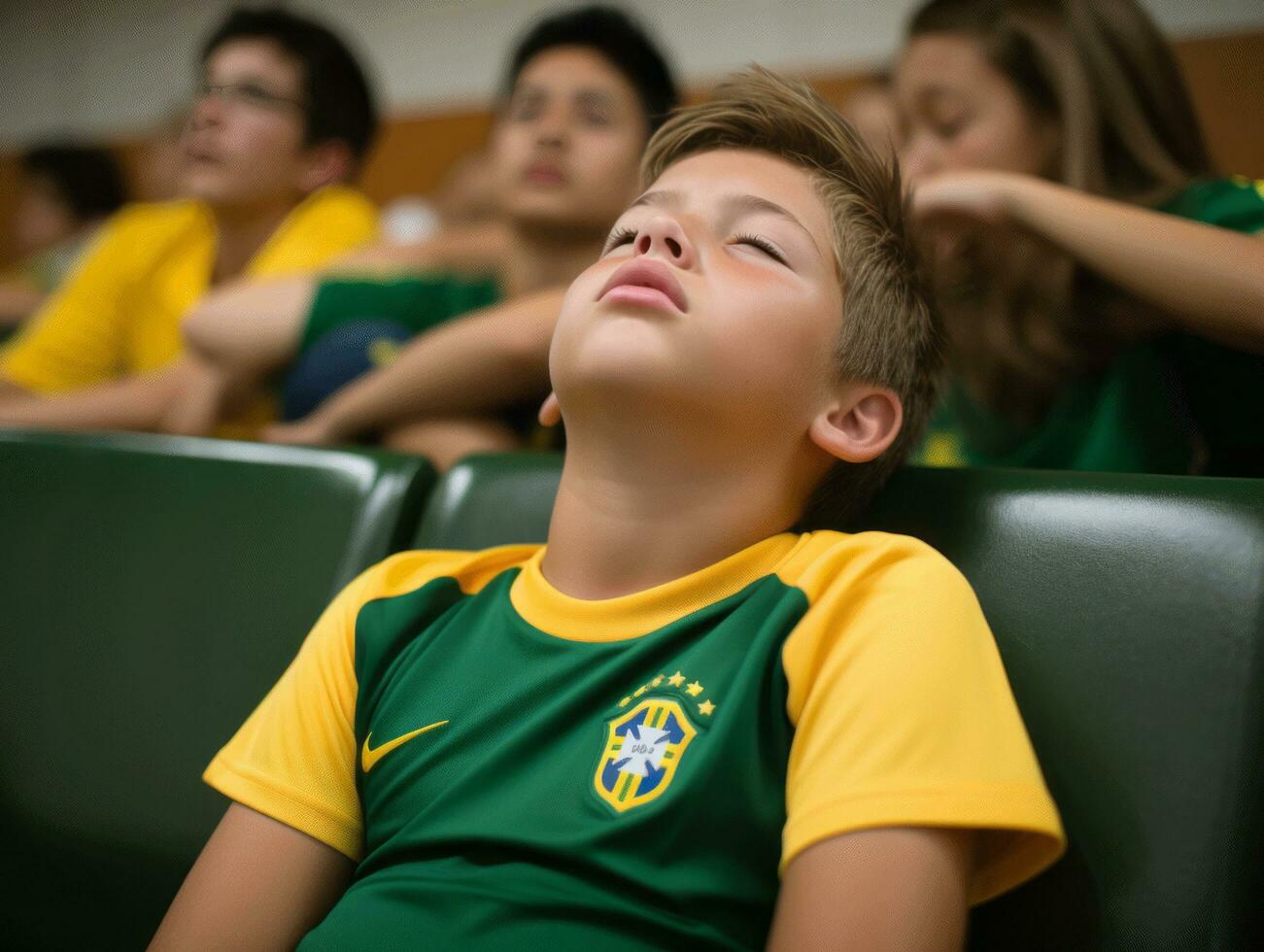 Foto von emotional dynamisch Pose brasilianisch Kind im Schule ai generativ