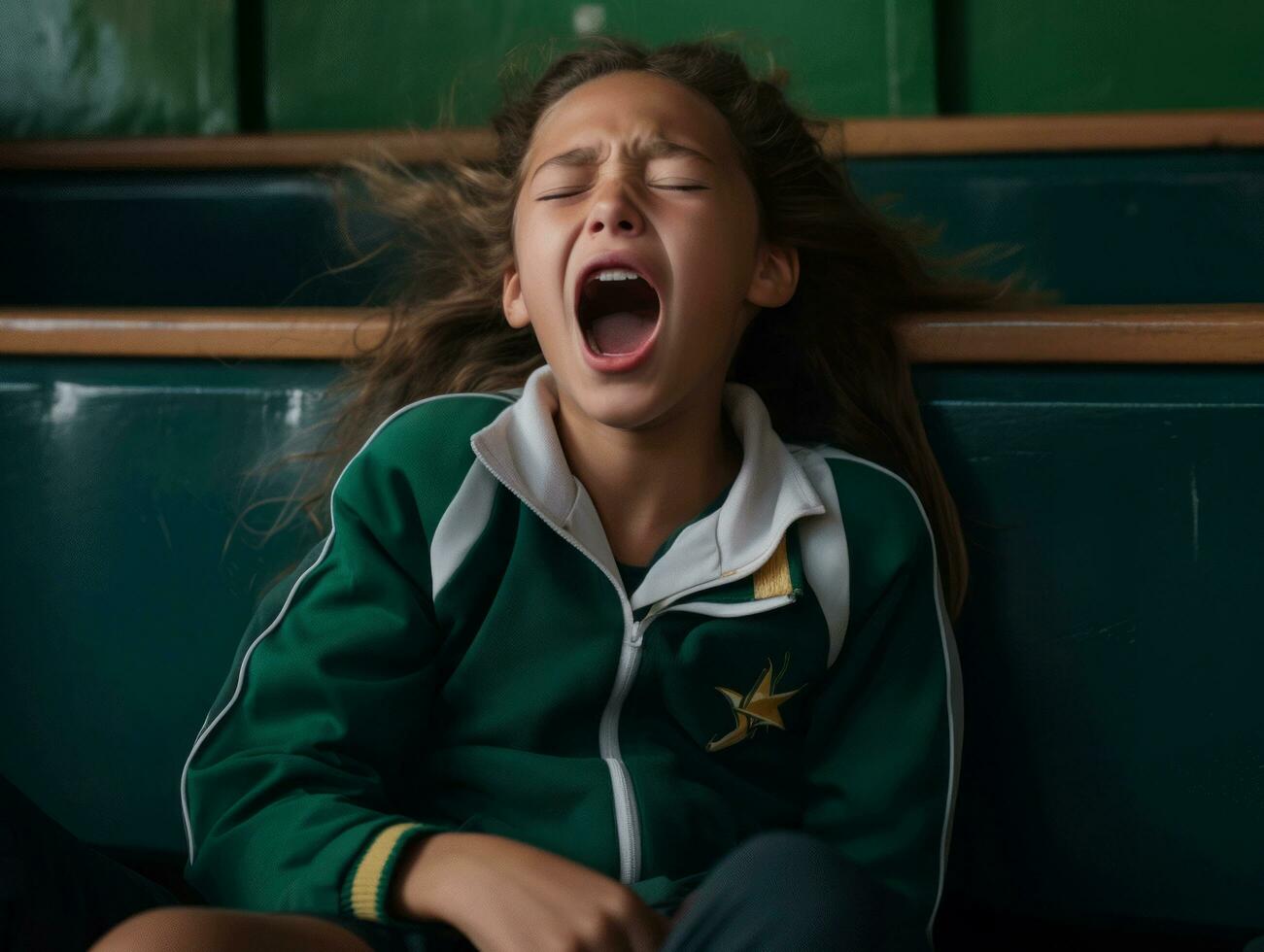 Foto von emotional dynamisch Pose brasilianisch Kind im Schule ai generativ