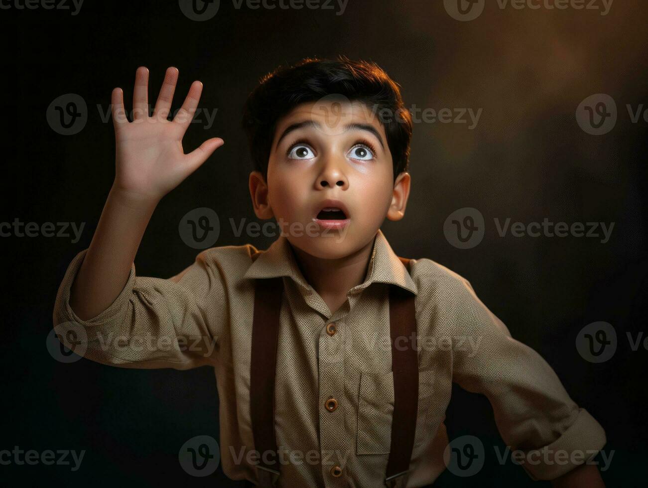 Foto von emotional dynamisch Pose indisch Kind im Schule ai generativ