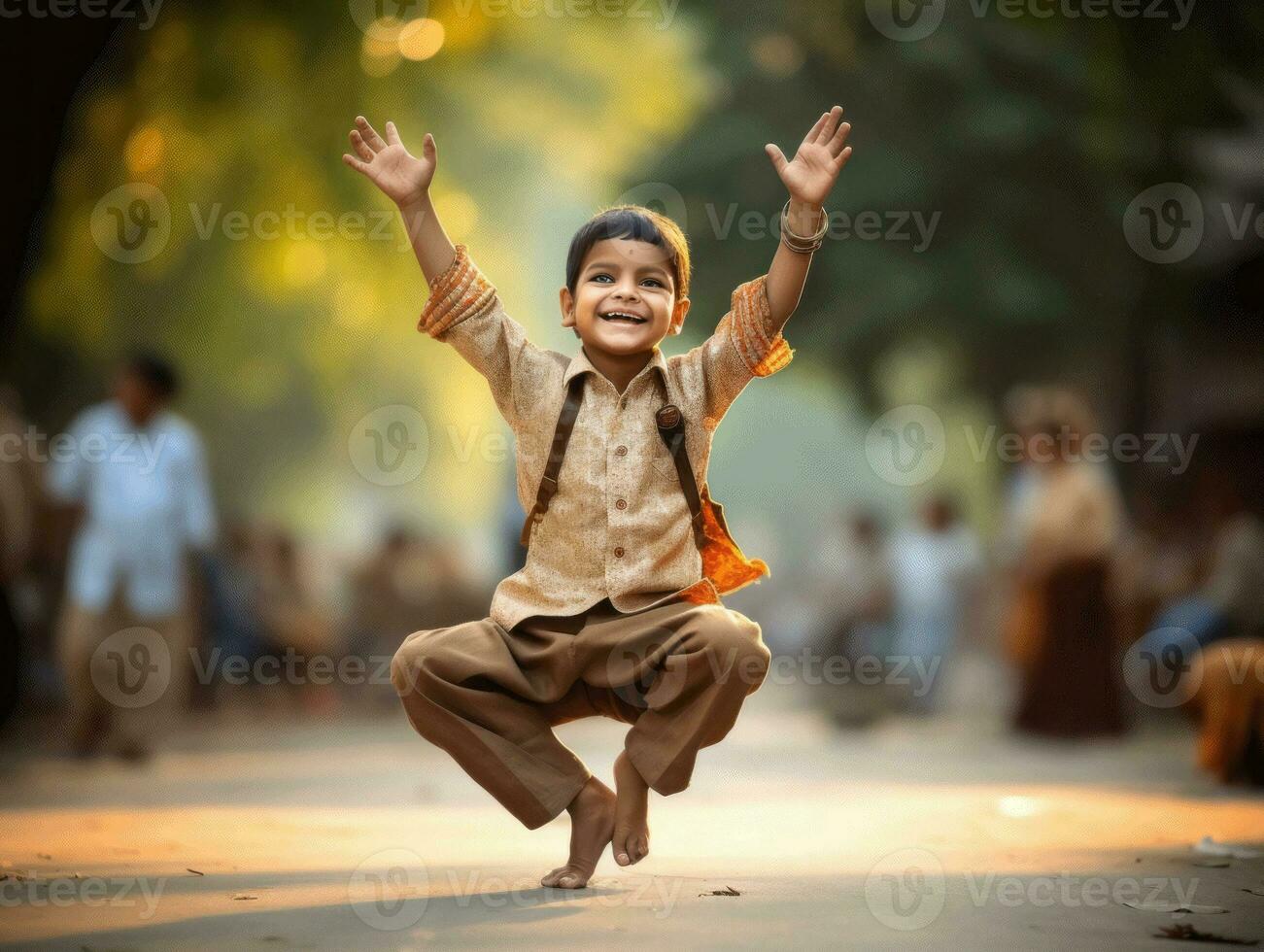 Foto von emotional dynamisch Pose indisch Kind im Schule ai generativ