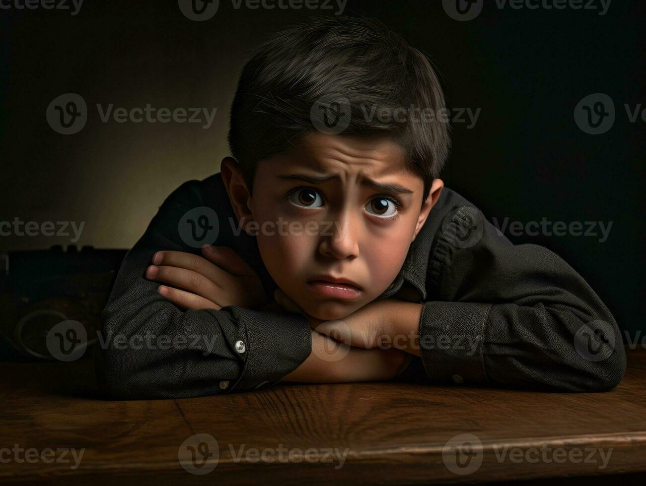 Foto von emotional dynamisch Pose Mexikaner Kind im Schule ai generativ