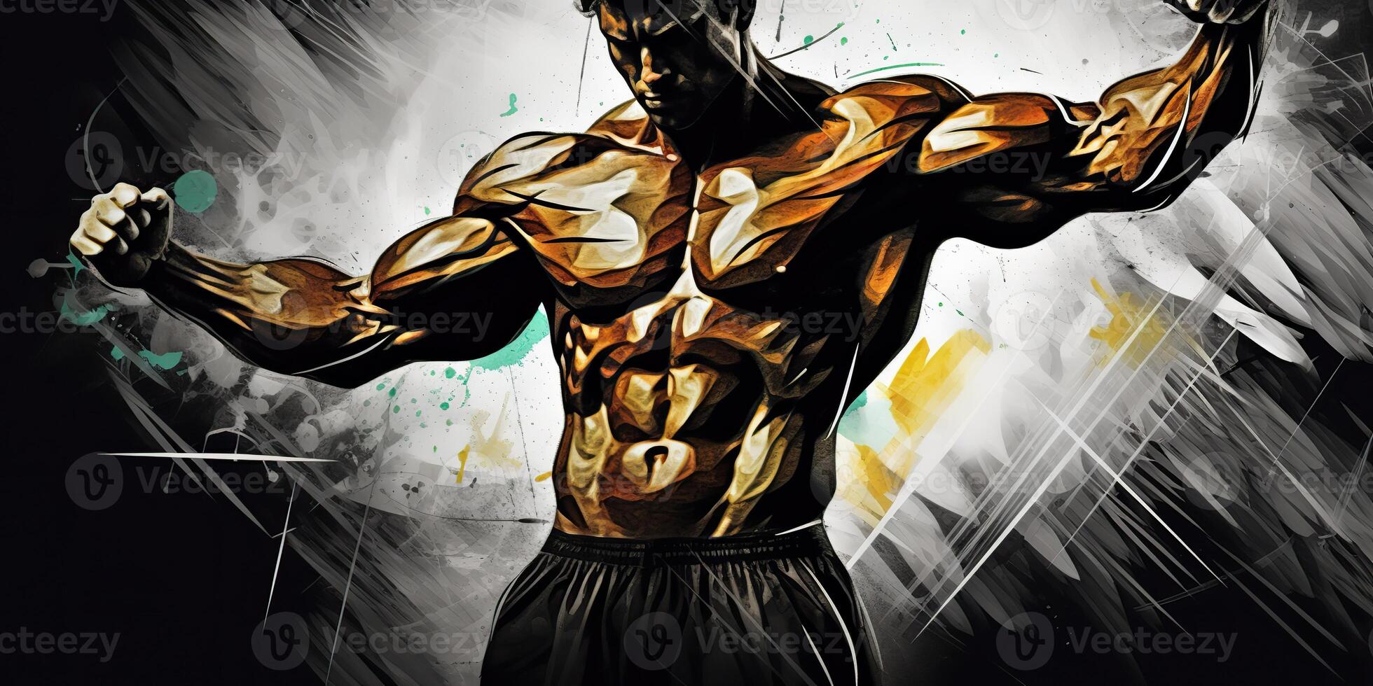 ai generiert. ai generativ. Tinte drwaing Design Graffiti Kunst von stark Leistung Athlet Bodybuilder Form. Sport Fitnessstudio trainieren Motivation. Grafik Kunst foto