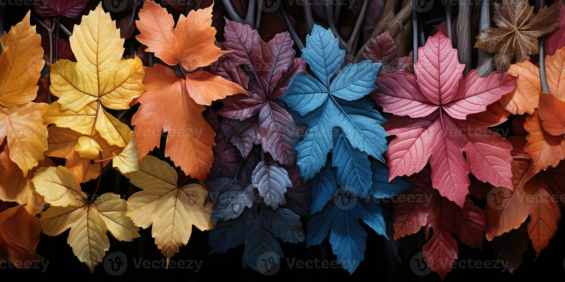 ai generiert. ai generativ. hell Farben Herbst Blätter Hintergrund Dekoration. Grafik Attrappe, Lehrmodell, Simulation Natur draussen Muster Textur. Grafik Kunst foto