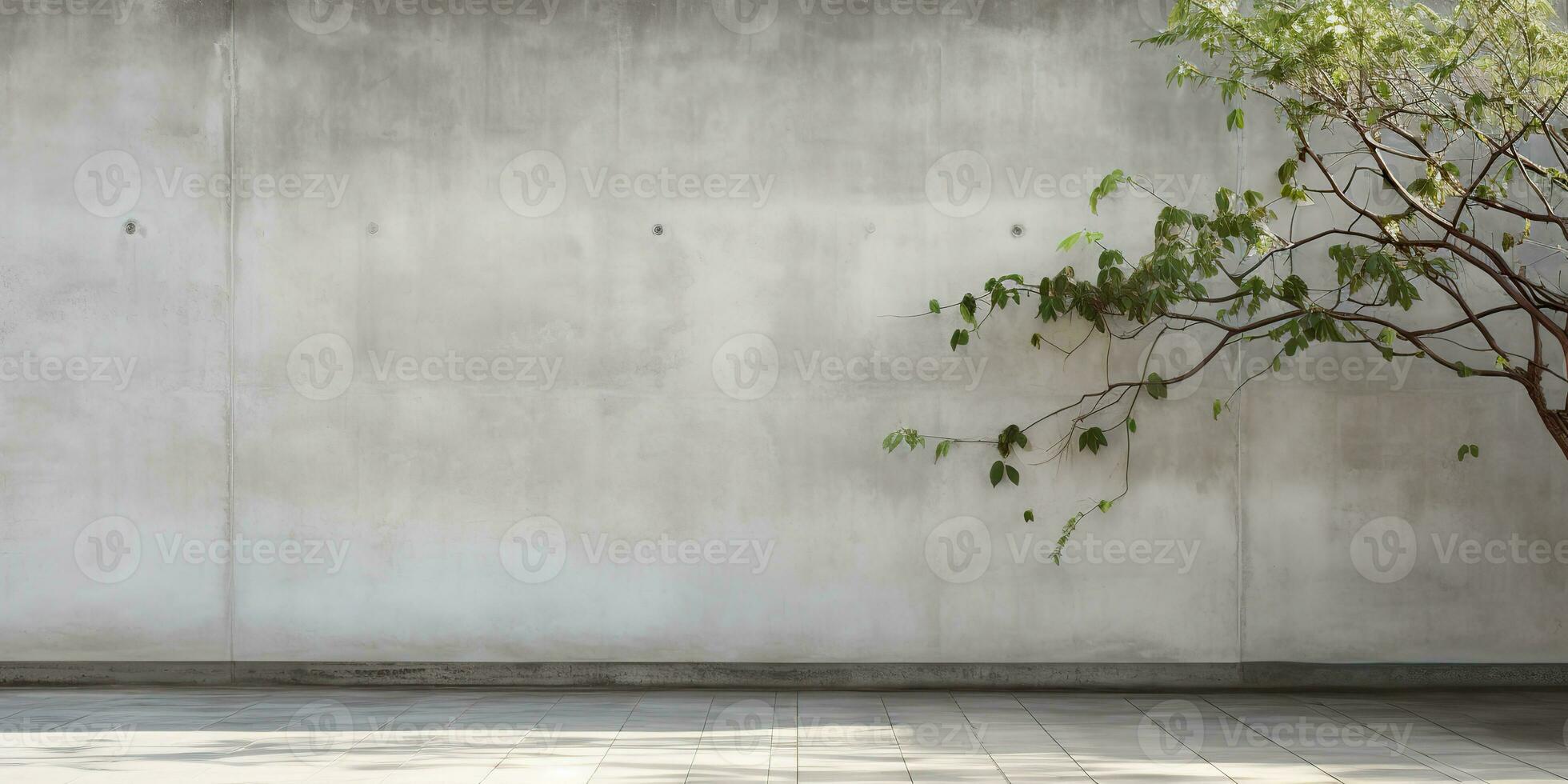 ai generiert. ai generativ. Beton Stein Felsen Mauer mit Baum. einfach minimal Attrappe, Lehrmodell, Simulation Mauer Garten draussen mit Pflanze. Grafik Kunst foto