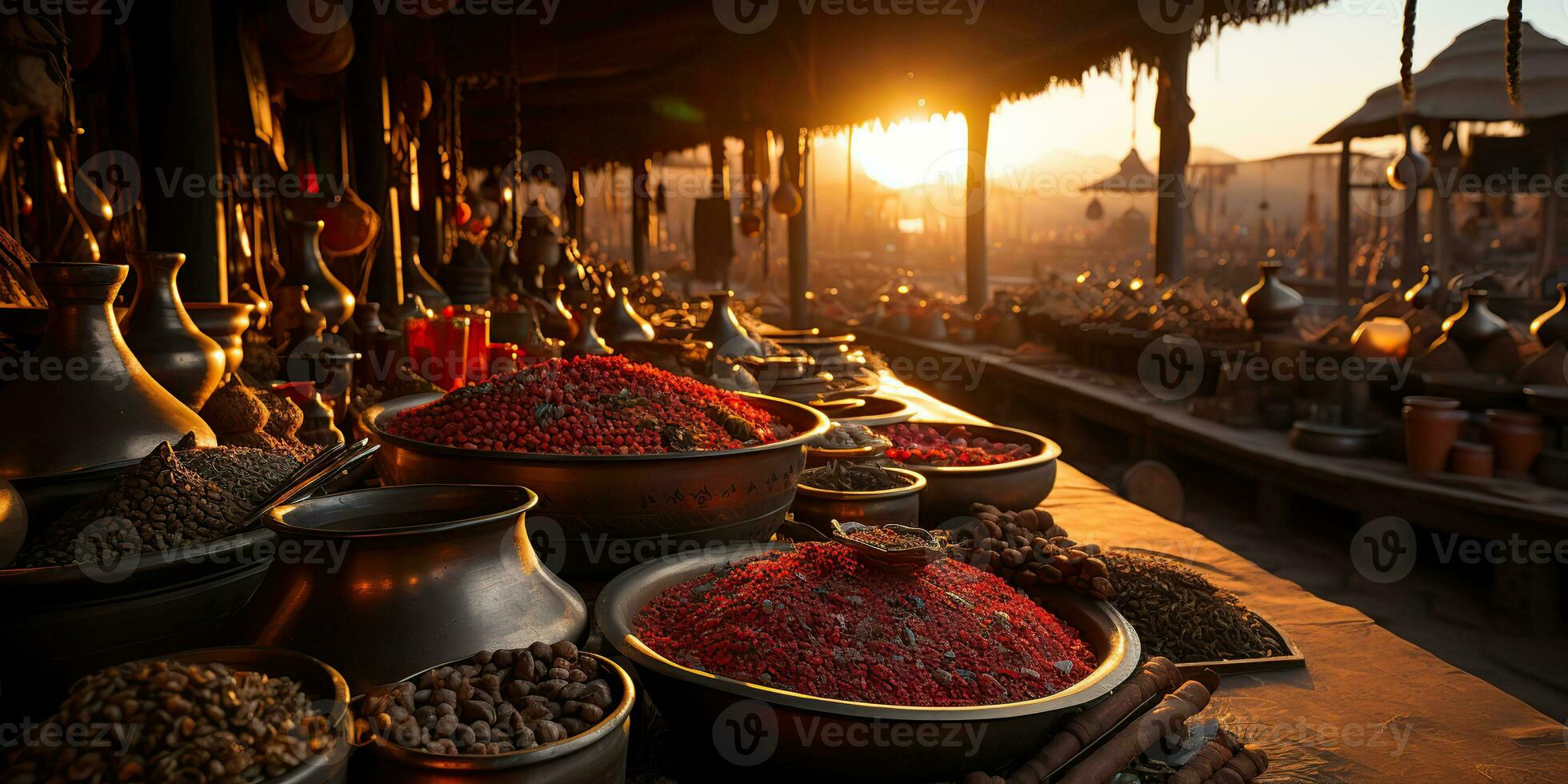 ai generiert. ai generativ. traditionell arabisch indisch asiatisch Marokko würzen Produkte beim Tag inländisch Markt Geschäft Geschäft Bazzar. gesund organisch Produkt. Grafik Kunst foto