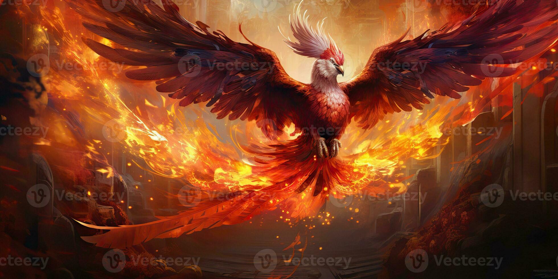 ai generiert. ai generativ. Phönix Vogel auf schwarz Hintergrund. Mythologie Symbol Dekoration Kreatur von Wiedergeburt Feuer Flamme Konzept. Grafik Kunst foto