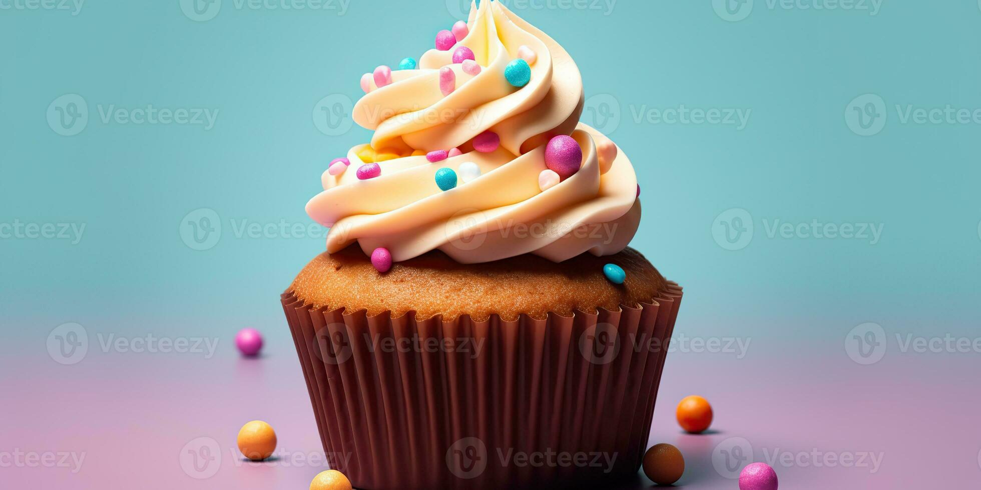 ai generiert. ai generativ. Cupcake Süss Dessert Zucker Bäckerei Geburtstag Party Stimmung. Grafik Kunst foto