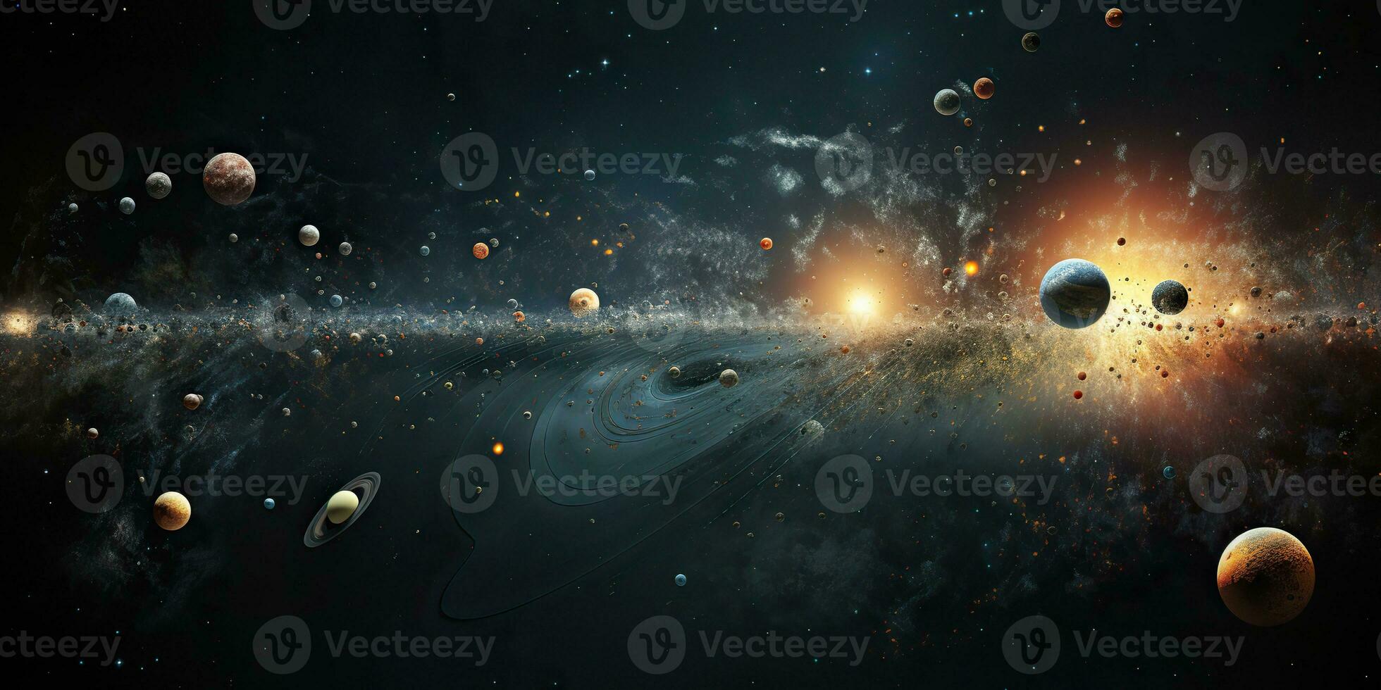 ai generiert. ai generativ. Solar- System Universum Galaxis Raum Planeten Poster Hintergrund Dekoration. Grafik Kunst foto