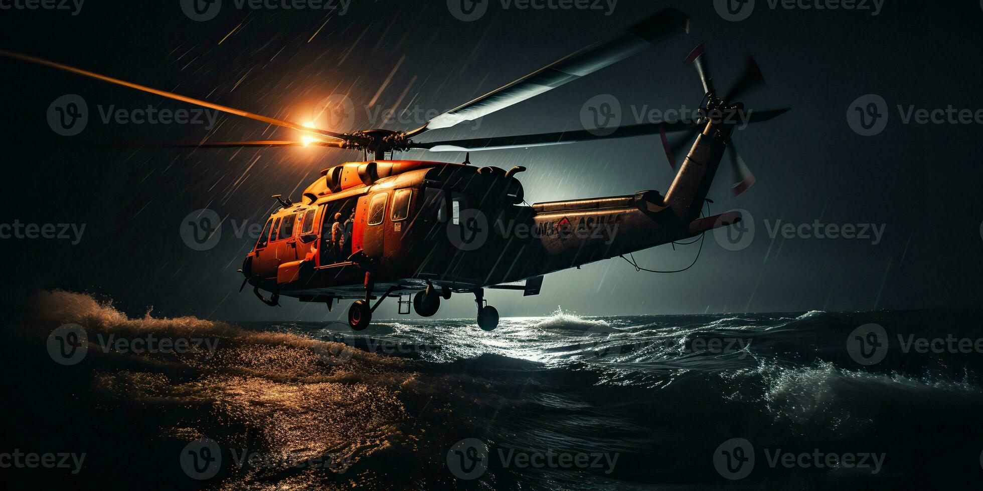 ai generiert. ai generativ. Marine nautisch Marine Militär Hubschrauber Transport Rettung sicher Leben Küste bewachen. Grafik Kunst foto