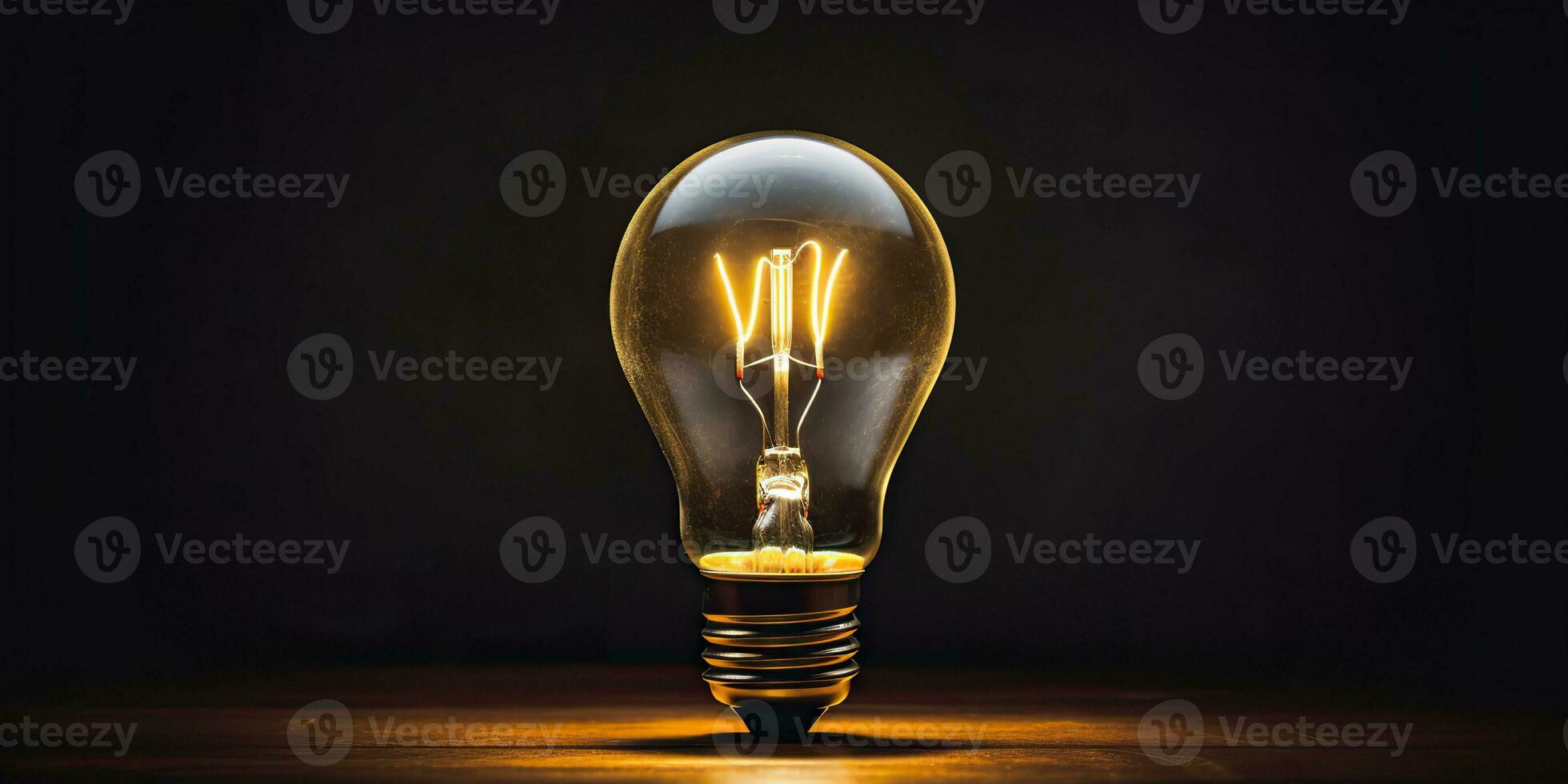 ai generiert. ai generativ. Elektrizität Licht Lampe Birne auf dunkel schwarz Hintergrund. Innere glühend Dekoration Attrappe, Lehrmodell, Simulation. Grafik Kunst foto