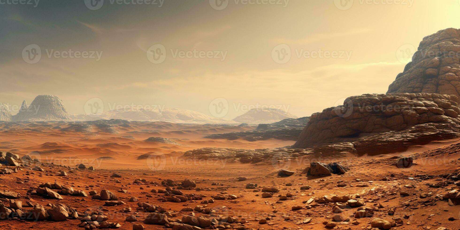 ai generiert. ai generativ. Mars Planet Galaxis Oberfläche Landschaft Wüste Berg draussen Landschaft. Grafik Kunst foto
