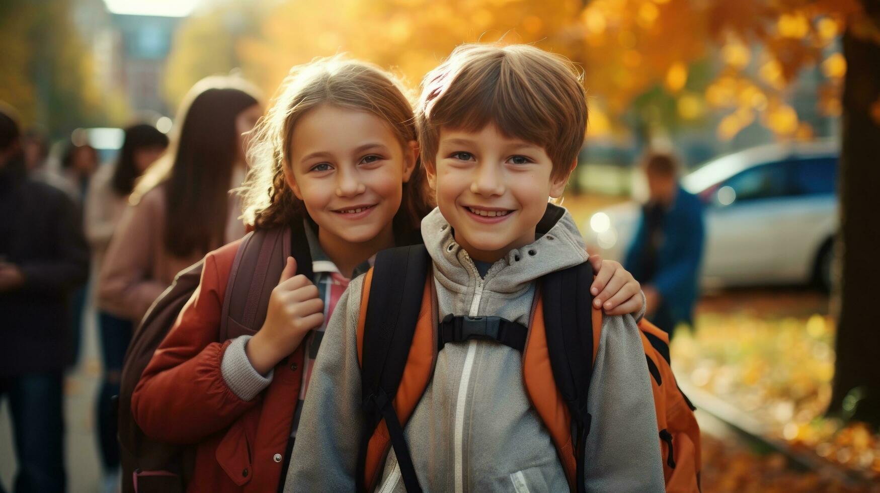 glückliche Kinder gehen zur Schule foto