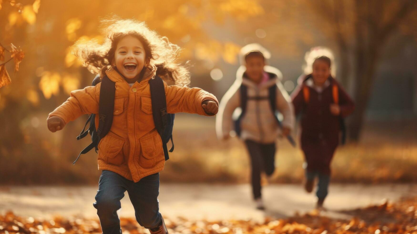 glückliche Kinder gehen zur Schule foto