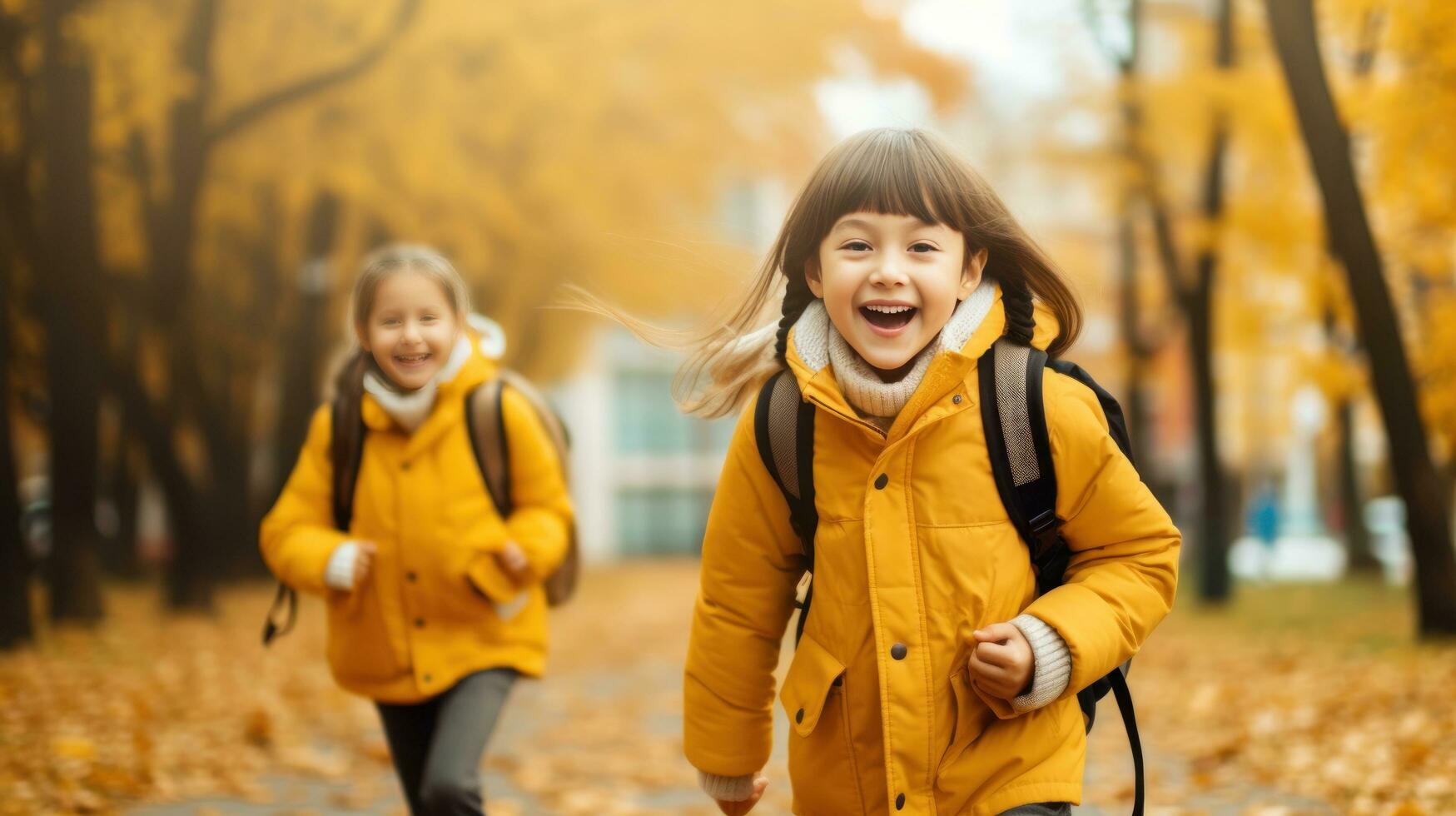 glückliche Kinder gehen zur Schule foto