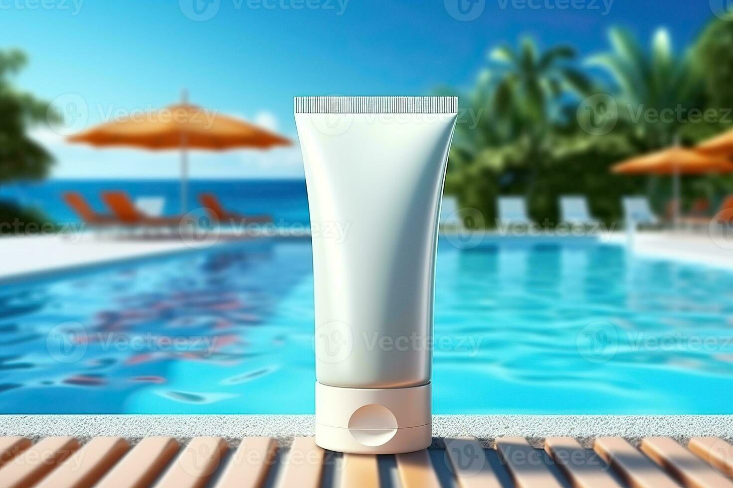 Vorlage zum Sommer- Produkt Sonnenschutz Weiß einfach mit tropisch Blatt gemacht mit generativ ai foto