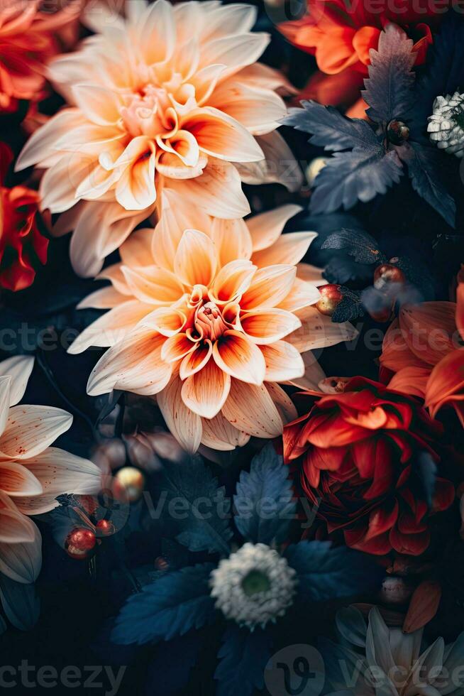 schließen oben Kirigami Stil blühen Blumen- Strauß Dekoration gemacht mit generativ ai foto