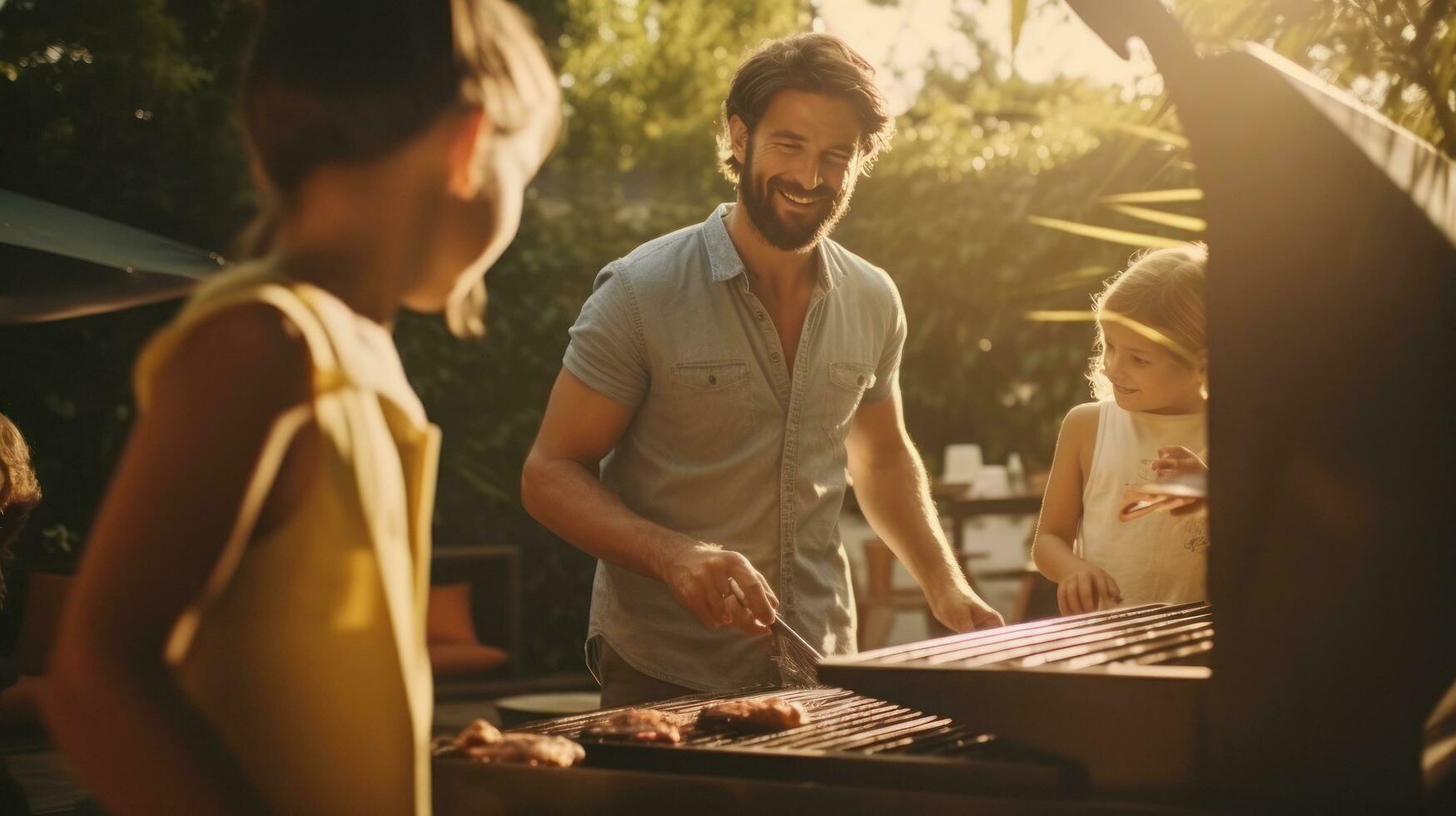 jung Familie ist Grillen beim das Grill foto