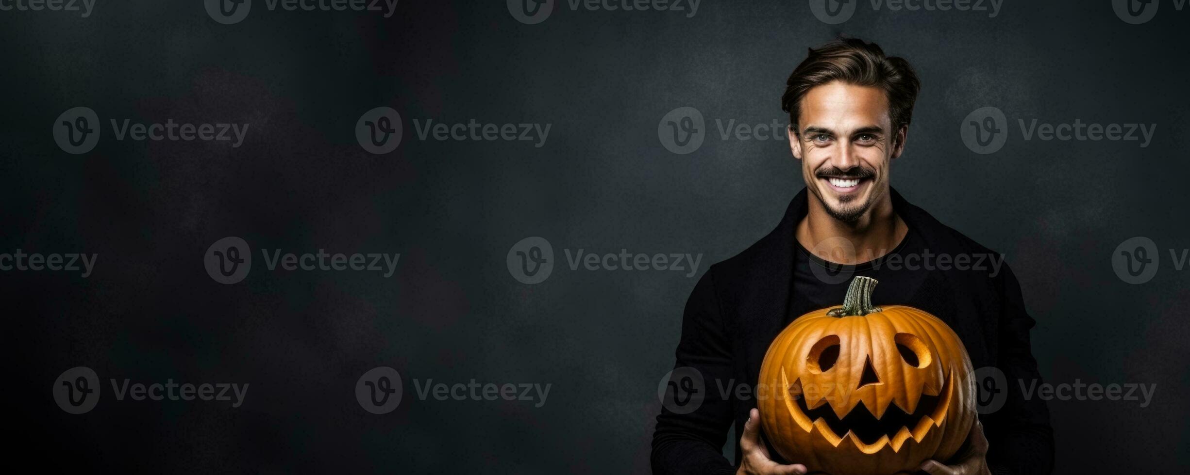 Darsteller mit ein Halloween Kürbis auf ein solide Hintergrund mit leeren Raum zum Text foto