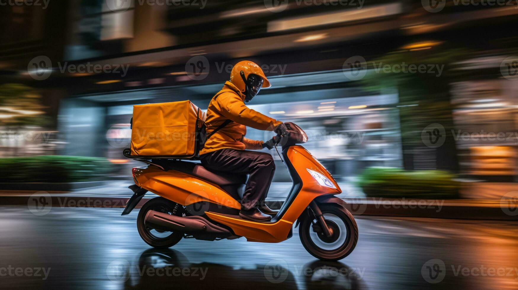 Motorrad Essen Lieferung von ein schön Transport mit futuristisch Design. ai generiert. foto