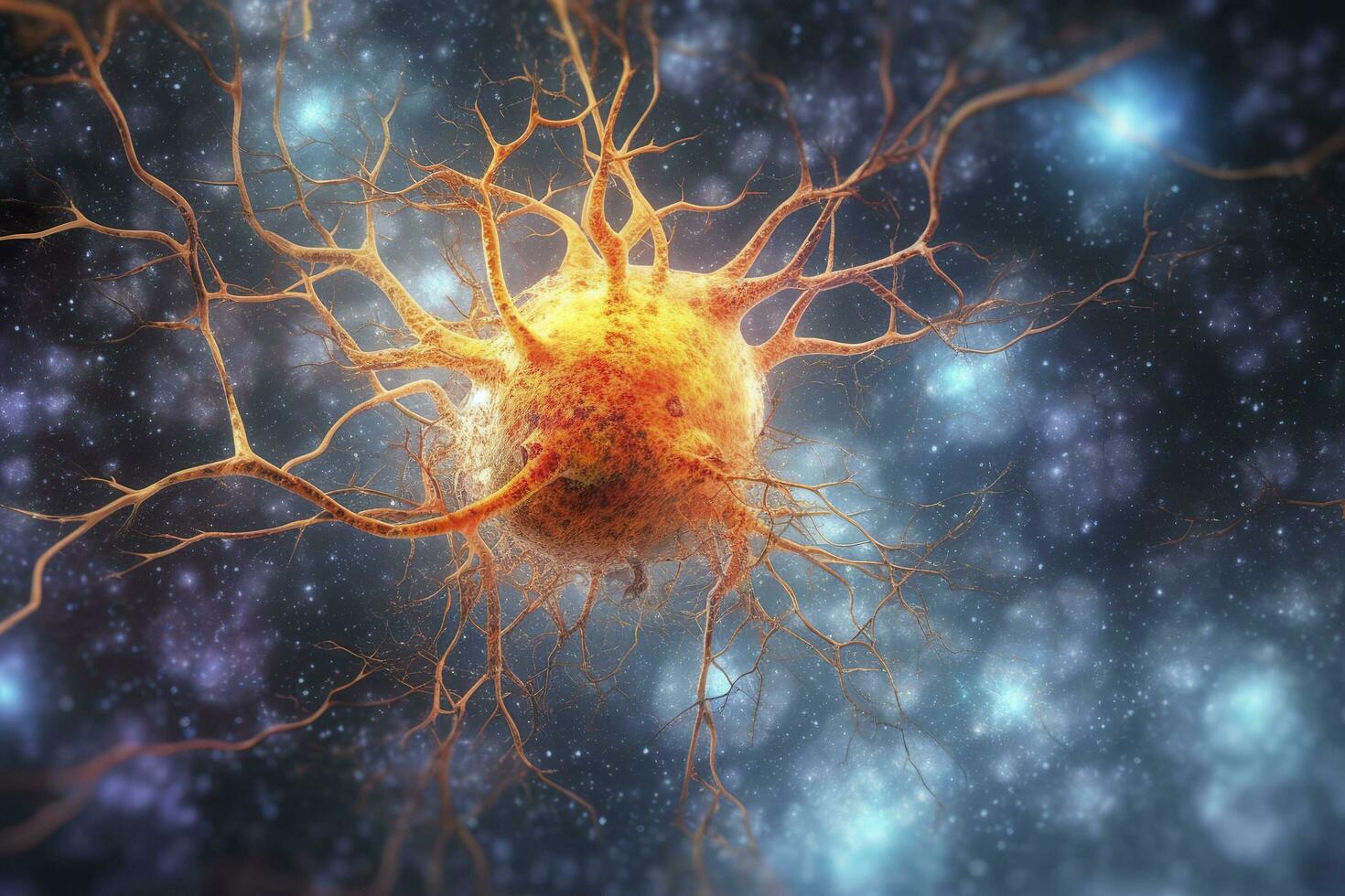 aktiv Neuronen im das Gehirn, schließen oben Sicht. wissenschaftlich generativ Illustration. ai generativ foto