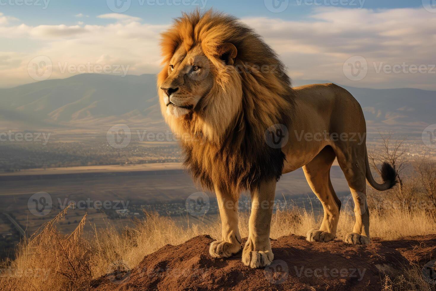 Löwe im Natur, National Erdkunde, breit Leben Tiere. ai generiert. foto