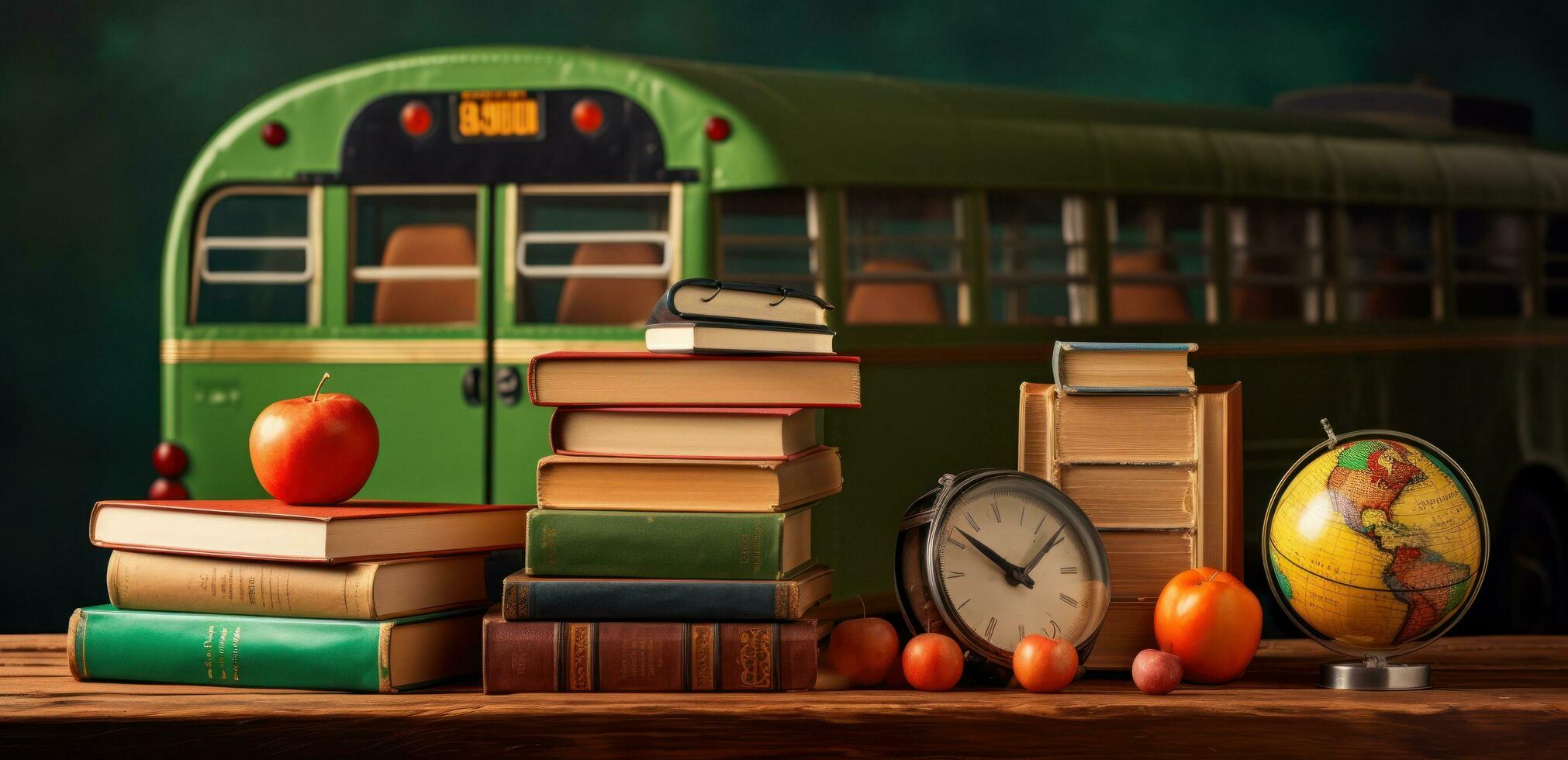Schule Bus ist voll von Bücher foto
