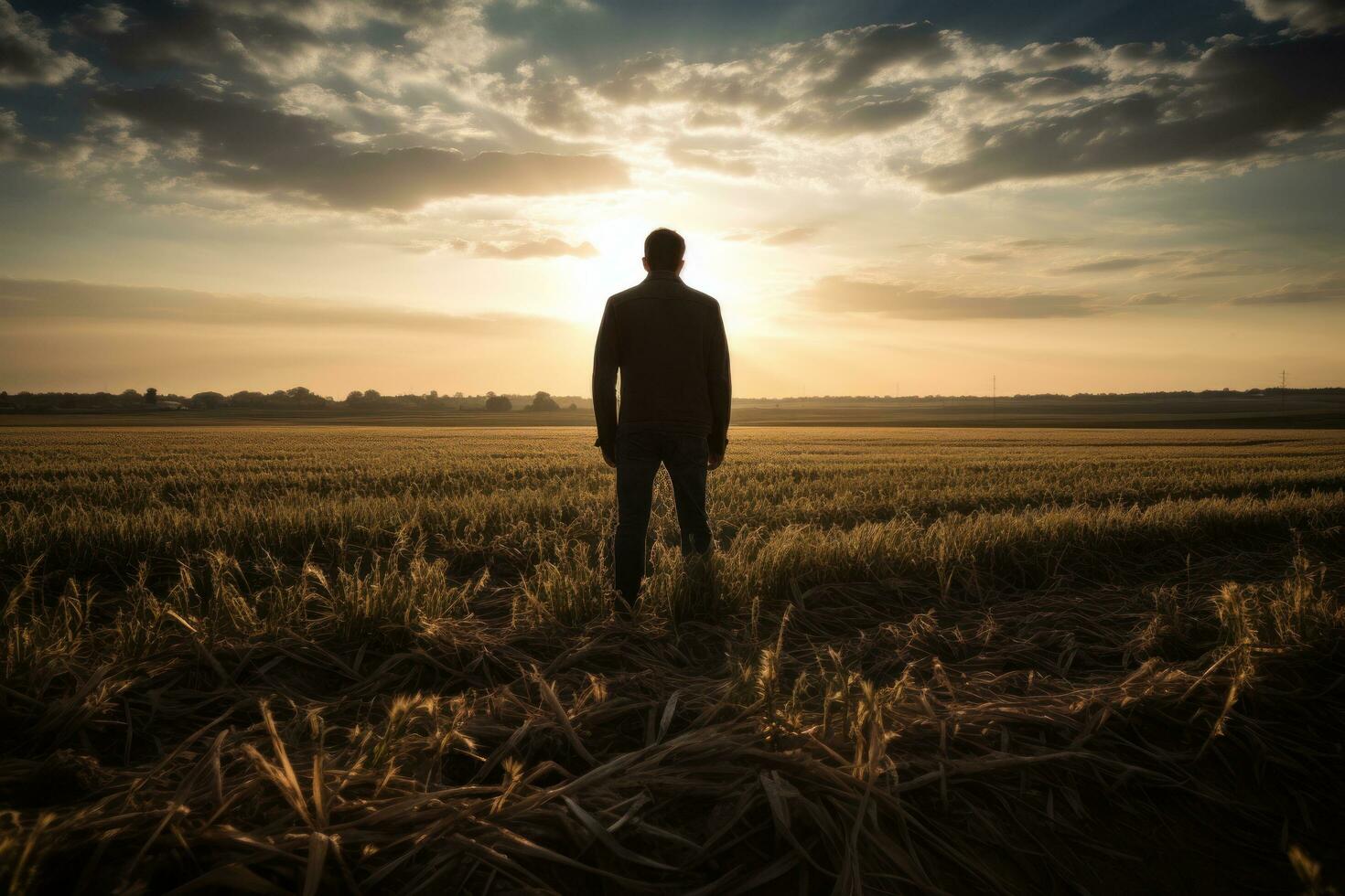 Mann im Feld im sonnig Tag foto