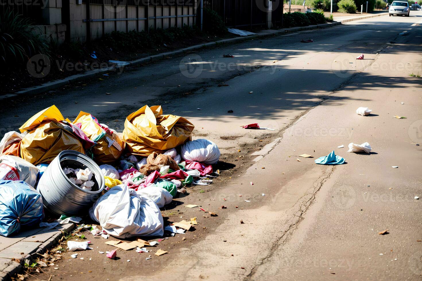 realistisch Foto von Müll Müll Verbreitung auf das Straße, ai generativ