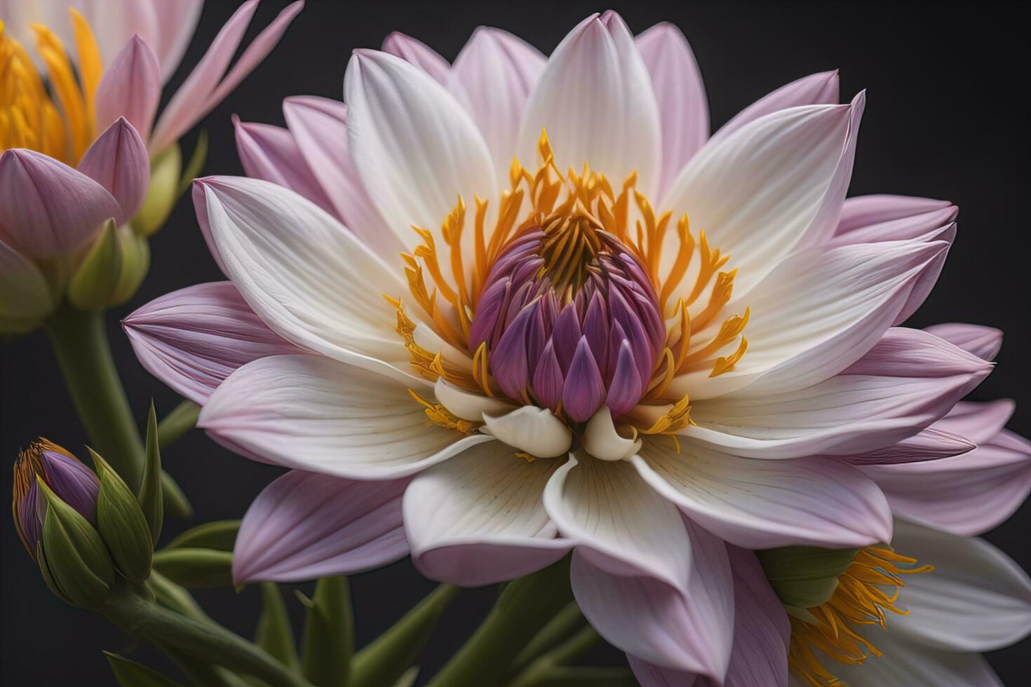Strauß von bunt Blume auf ein solide Farbe Hintergrund, schließen hoch. ai generativ foto