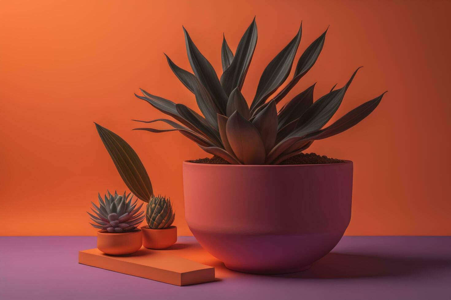 saftig Pflanze im Topf auf Orange Hintergrund. generativ ai foto