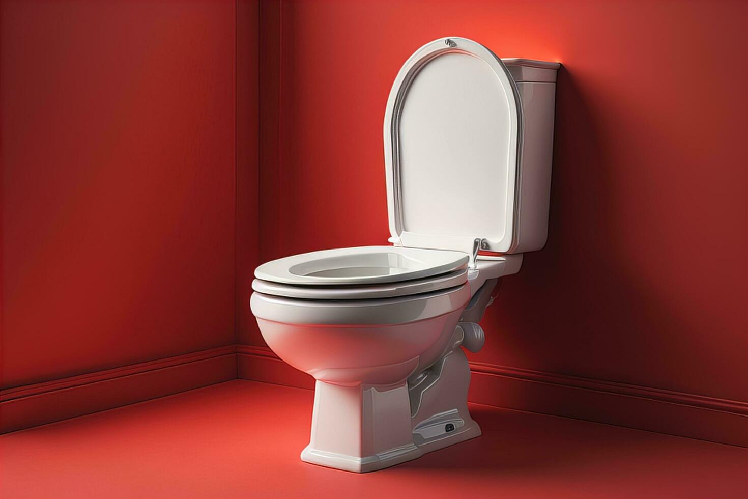 Weiß Toilette Schüssel im das rot Zimmer. generativ ai foto