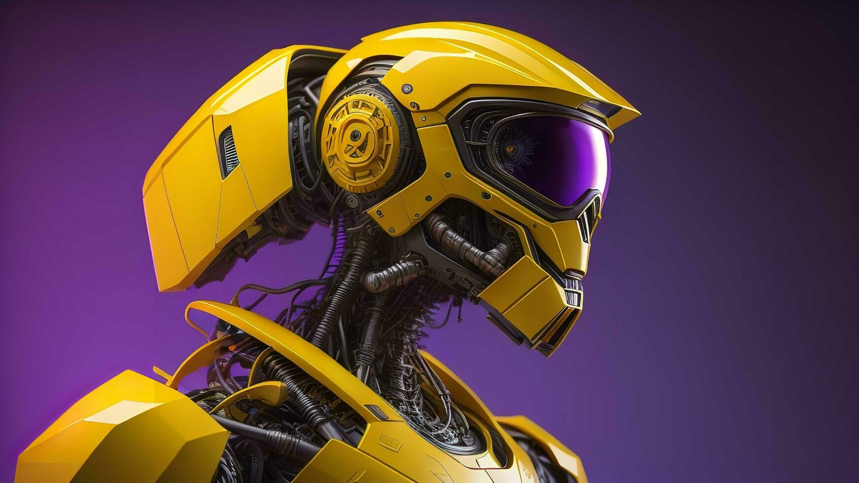 ein Roboter mit ein Helm isoliert auf lila Hintergrund. generativ ai foto