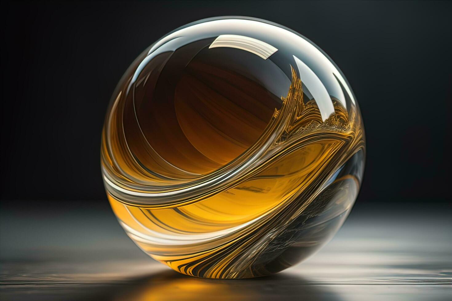 transparent Kristall Ball auf ein hölzern Tisch. ai generativ foto