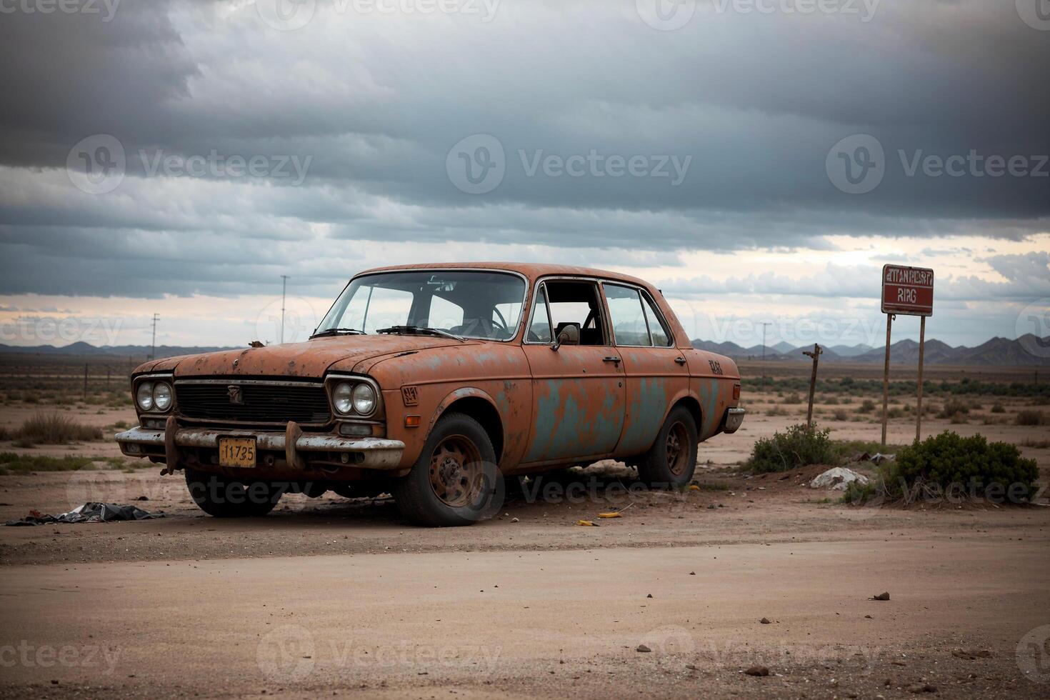 realistisch Foto von verlassen alt gebrochen retro Jahrgang Auto